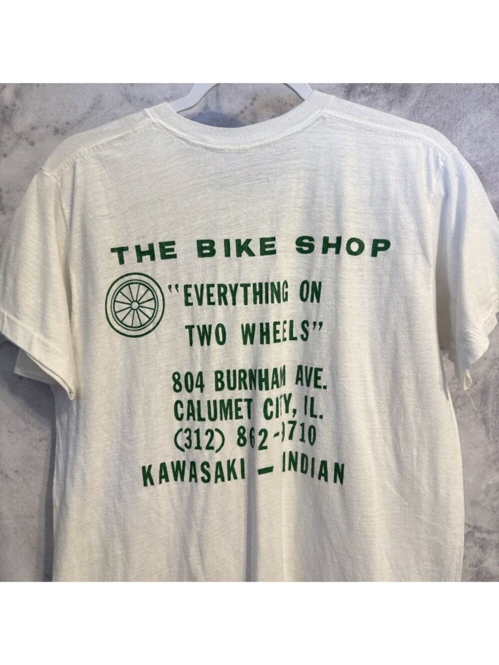Vintage 80s 90s The Biker Shop T Shirt White Single Stitch Kawasaki Indian Large